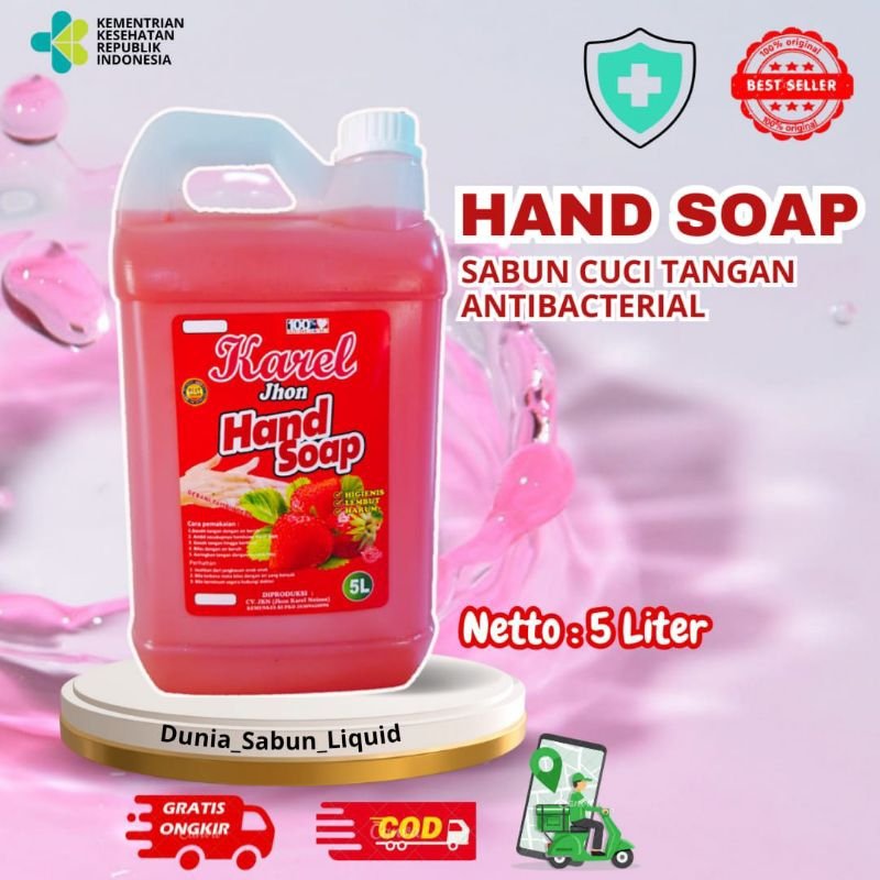 Hand Soap 5 Liter – Sabun Cuci Tangan Lembut & Wangi | Karel Jhon | Strawberry | Merah
